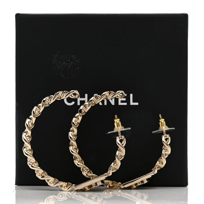 Chanel Metal Crystal CC Square Chain Hoop Earrings Gold 5 of 5