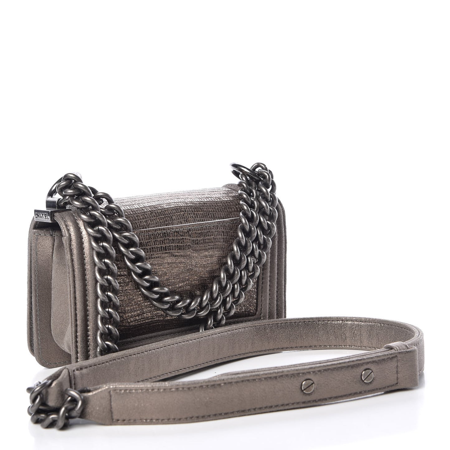 Metallic Lizard Iridescent Calfskin Mini Boy Flap