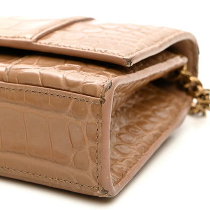 Balenciaga Shiny Calfskin Crocodile Embossed Hourglass Chain Bag Nude Beige 9 of 10