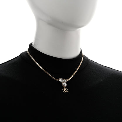 Chanel Pearl Crystal CC Teardrop Braided Necklace Gold 2 of 5