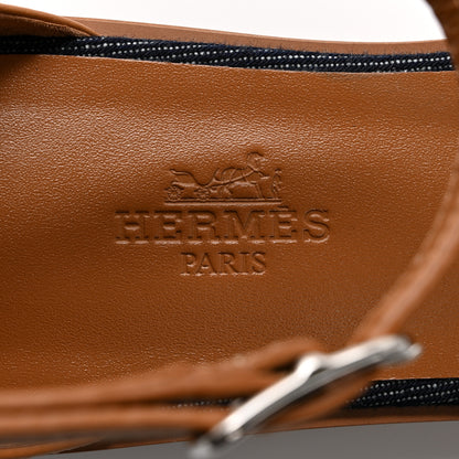 Hermes Denim Santorini Sandals 36.5 Bleu Brut Gold 6 of 8