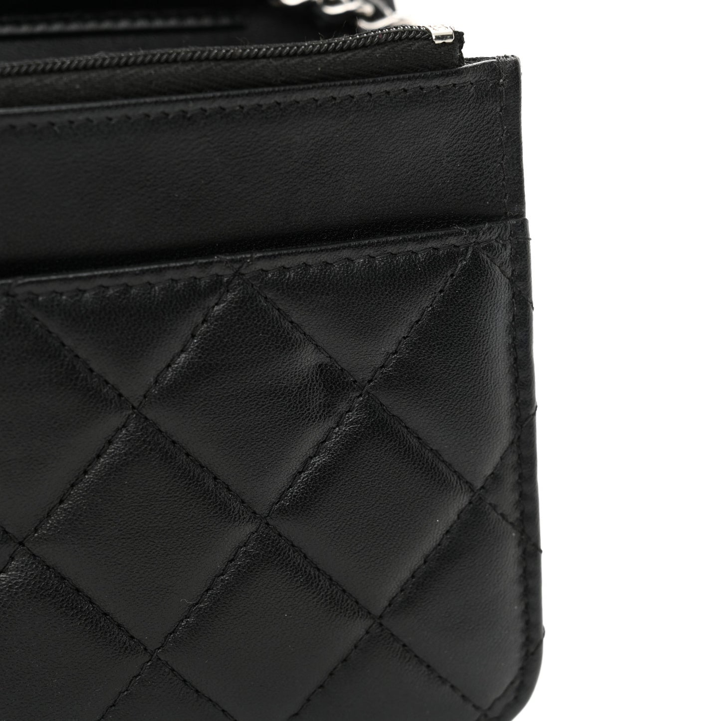 Lambskin Quilted Crystal CC Wallet On Chain WOC Black