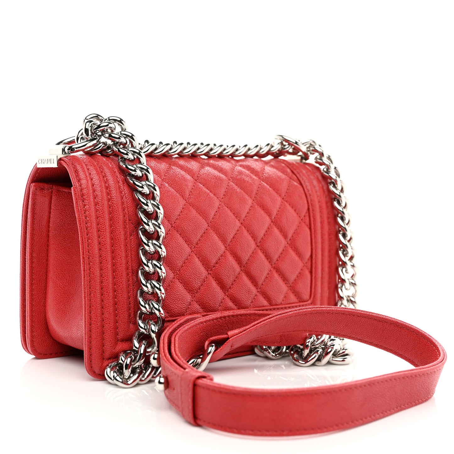 Caviar Quilted Small Boy Flap Dark Red