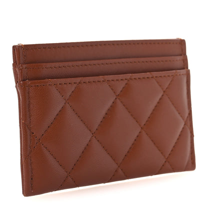 Chanel Lambskin Quilted Studded CC Card Holder Light Brown 3 of 9