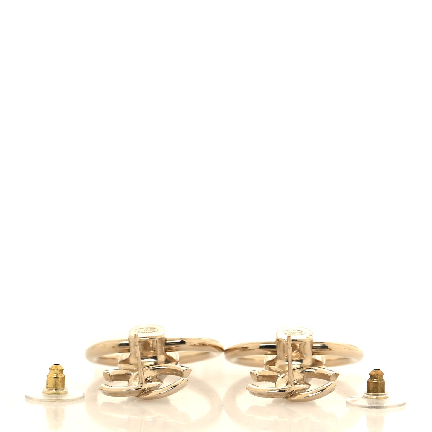 Metal Pearl CC Hoop Drop Earrings Gold