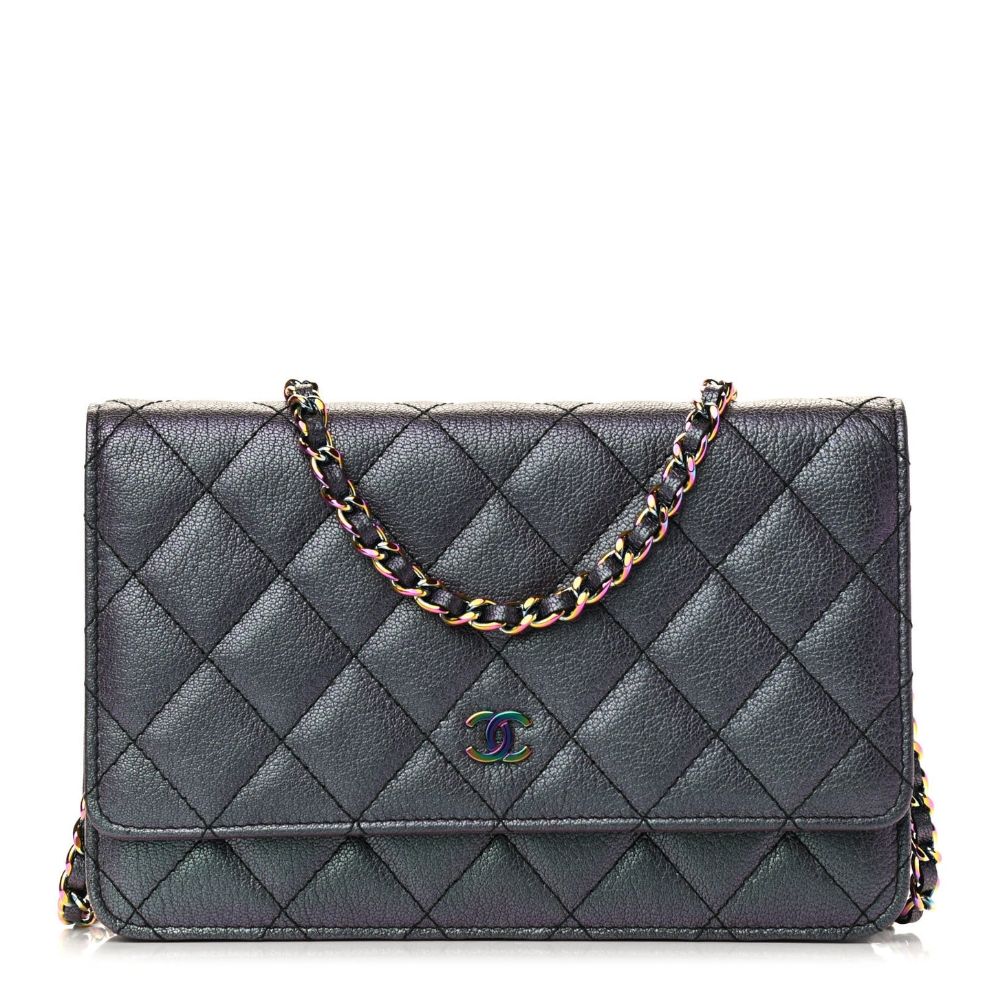 Iridescent Goatskin Quilted Wallet On Chain WOC Purp
