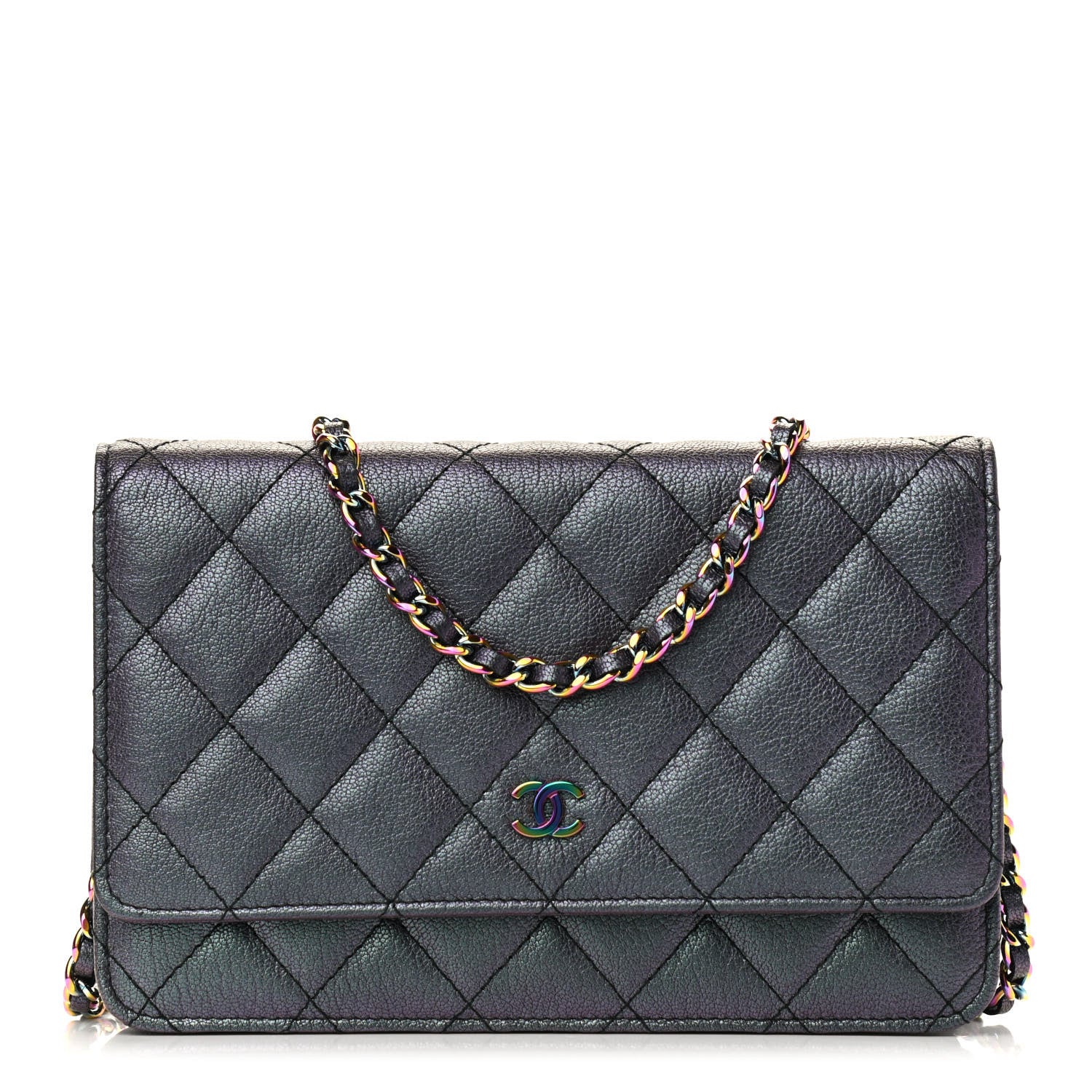 Chanel Iridescent Goatskin Quilted Wallet On Chain WOC Purp 1 of 9