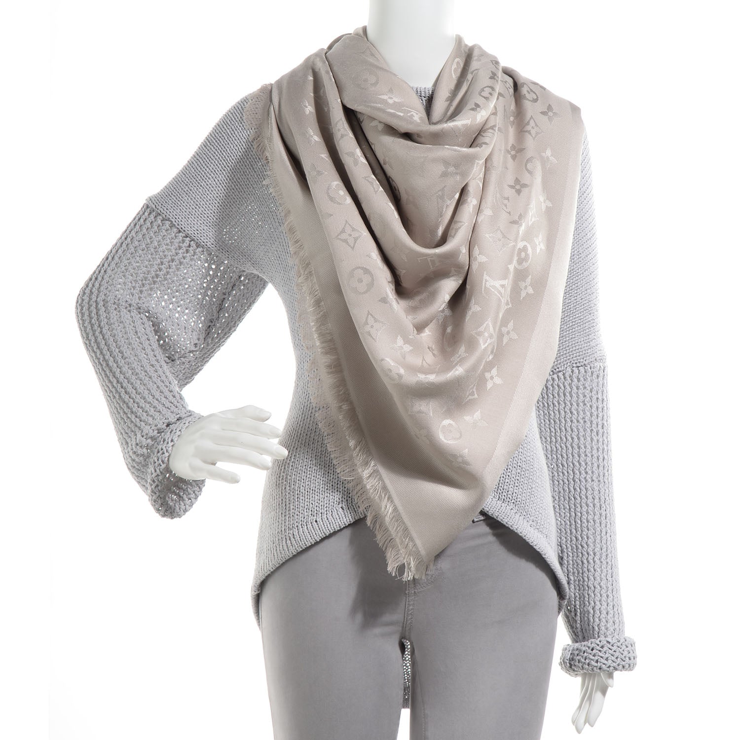 Louis Vuitton Silk Wool Monogram Shawl Beige 2 of 5