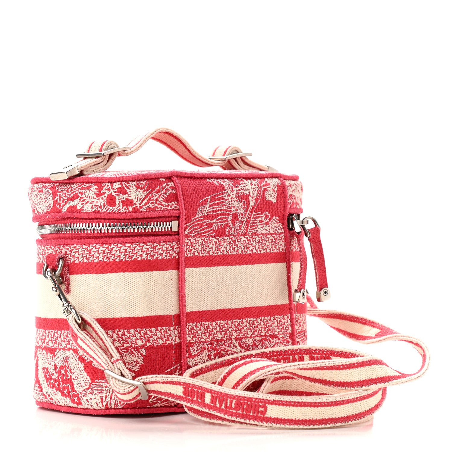Christian Dior Canvas Embroidered Toile De Jouy Small Travel Vanity Case Fuchsia 2 of 8