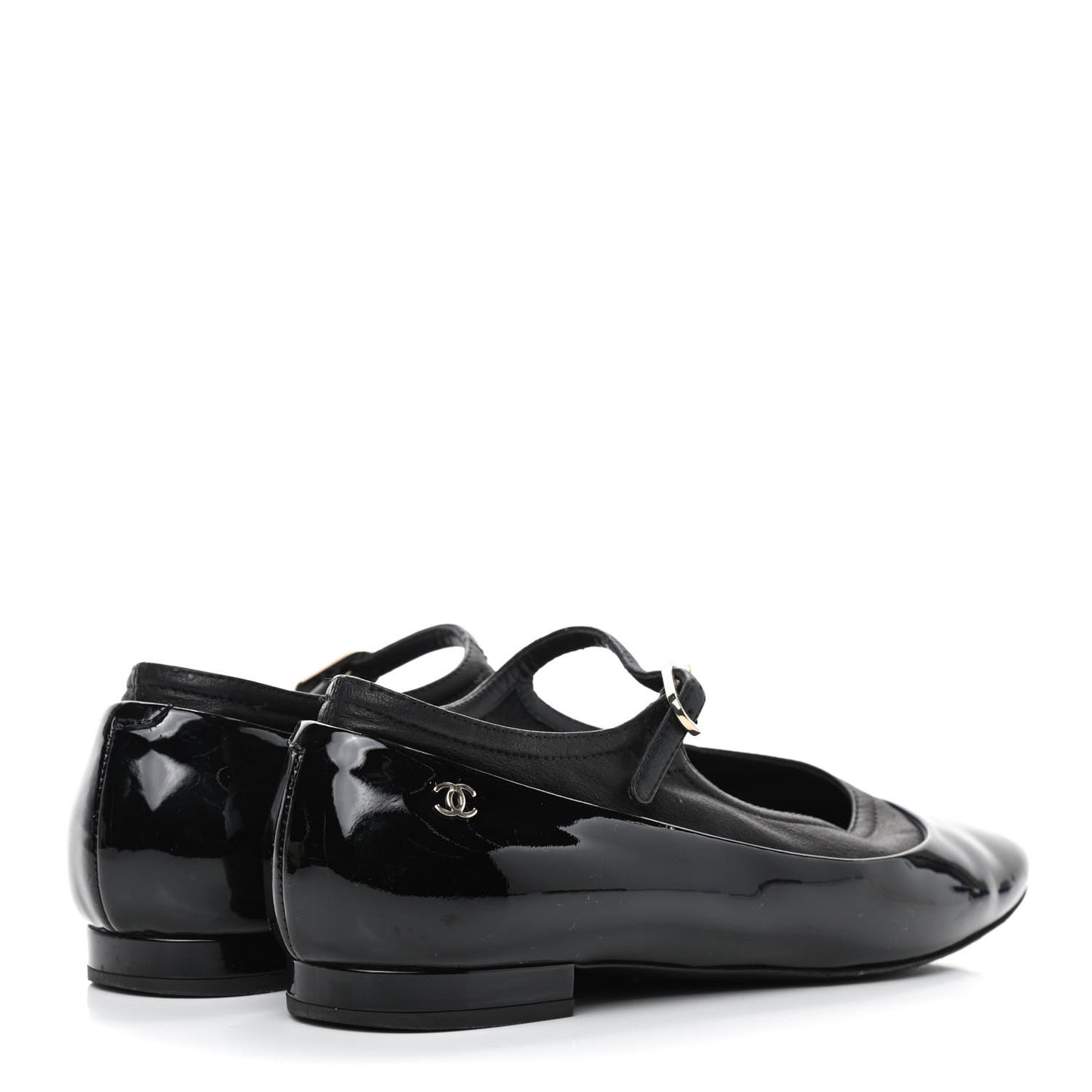Patent Calfskin Mary Jane Ballerina Flats 36 Black
