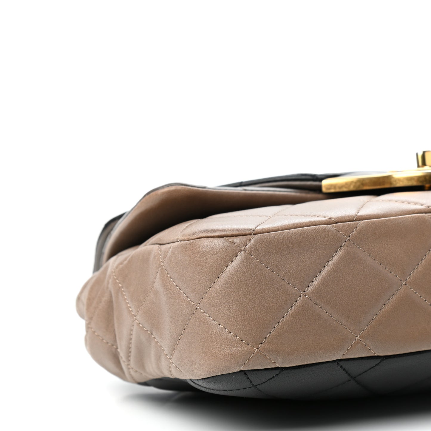 Lambskin Quilted Tri-Color Double Flap Black Taupe Brown