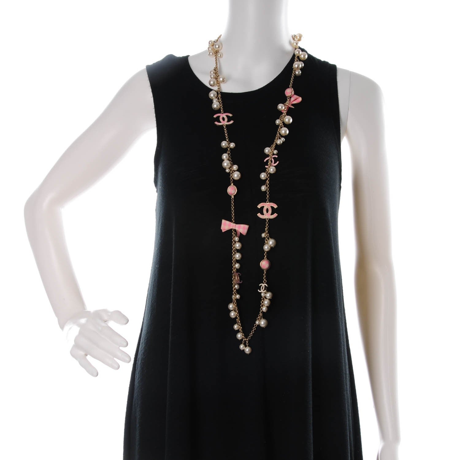 Chanel Pearl Silk Enamel CC Long Necklace Pink Gold 2 of 7