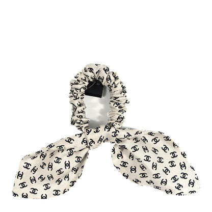 Chanel Silk Twill CC Scarf Hair Tie Black White 1 of 3