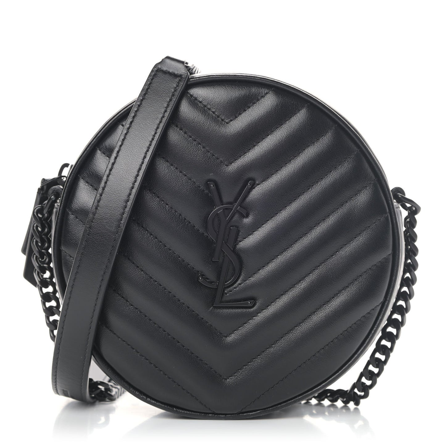 Calfskin Matelasse Chevron Round Vinyle Camera Bag Black