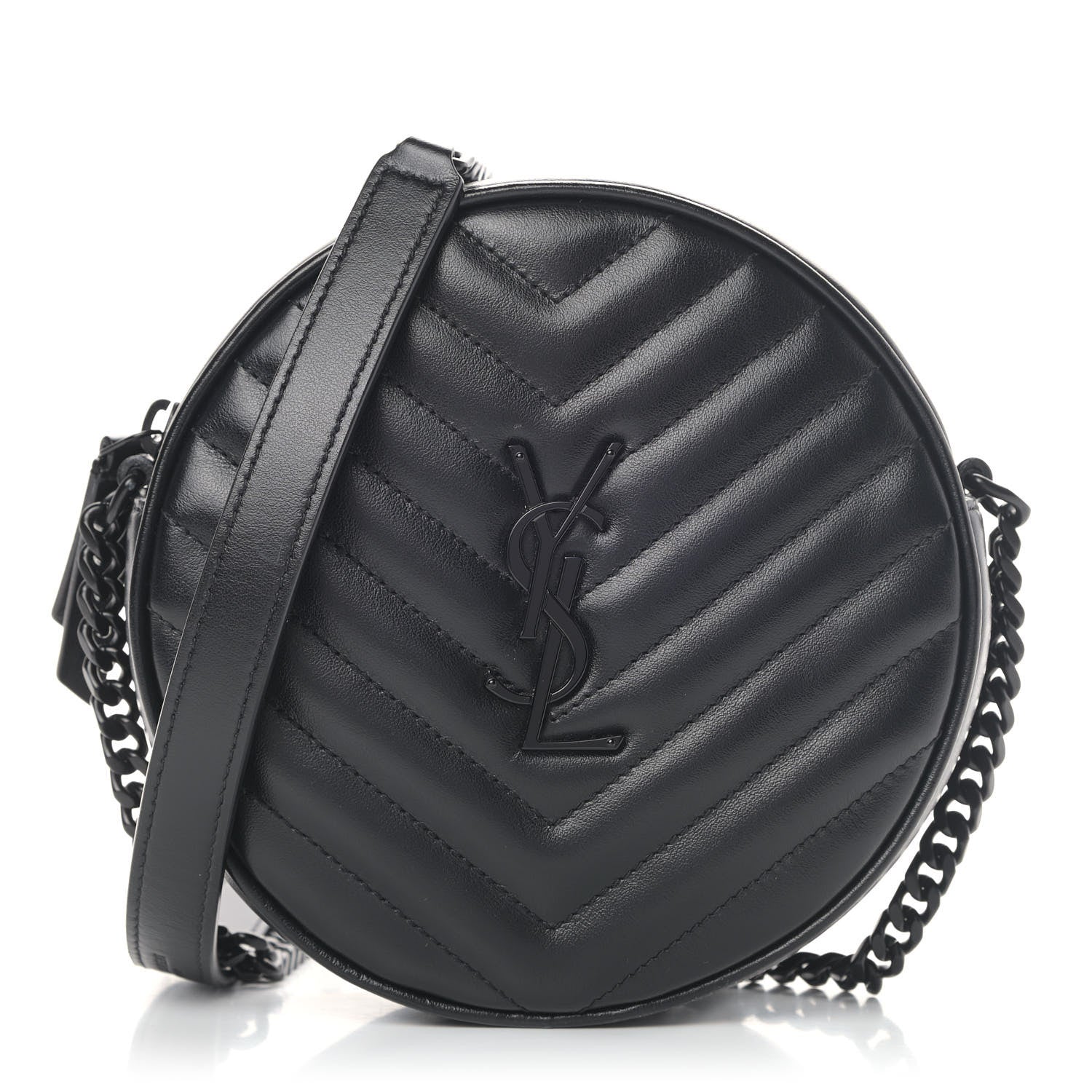 Saint Laurent Calfskin Matelasse Chevron Round Vinyle Camera Bag Black 1 of 5