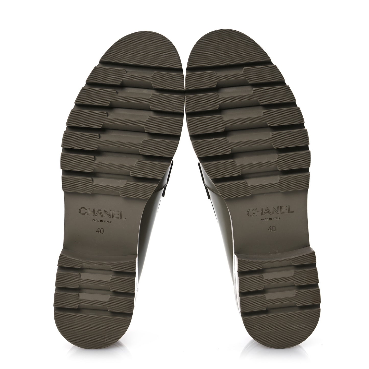 Calfskin Metal CC Loafers 40 Khaki