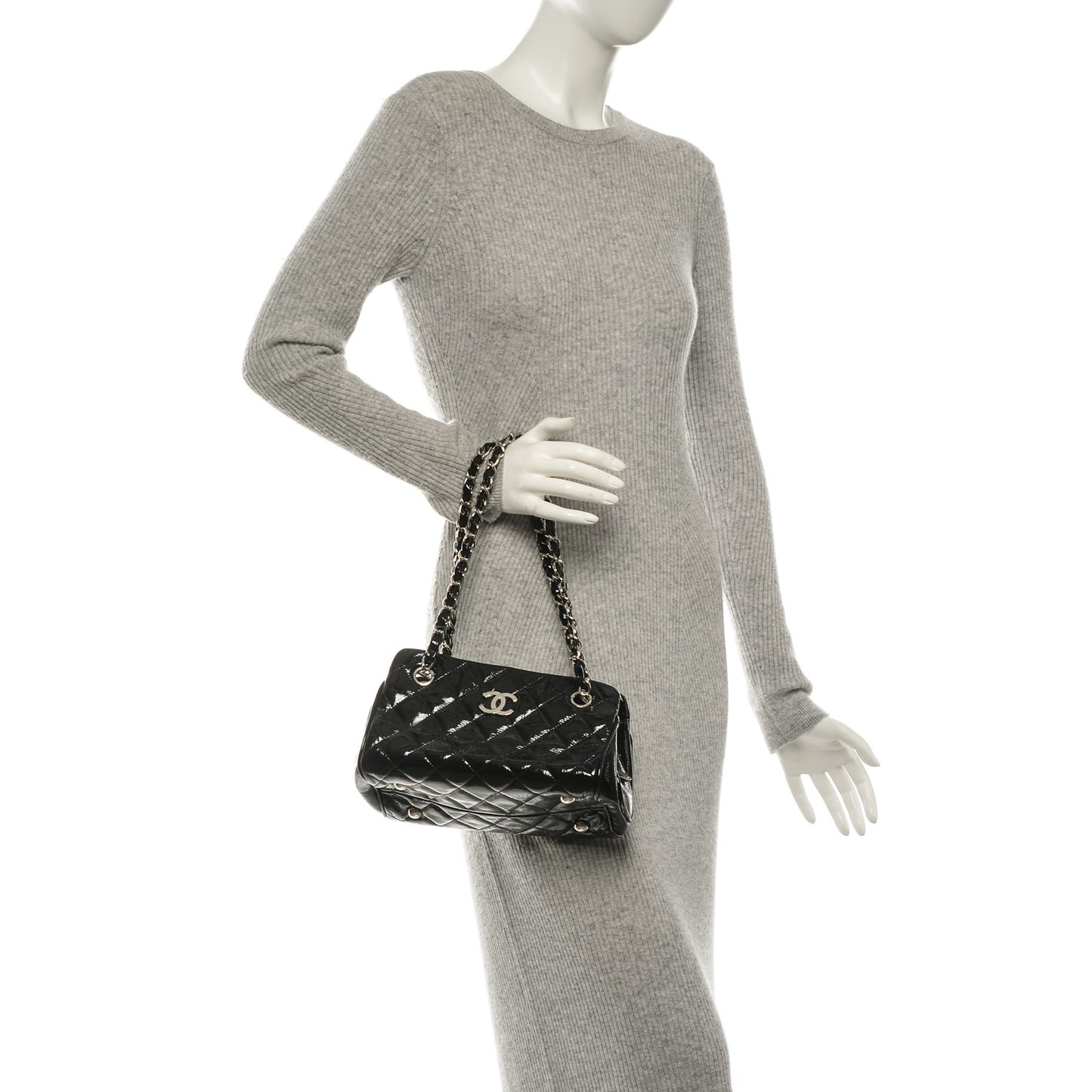 Patent Quilted Tote Black
