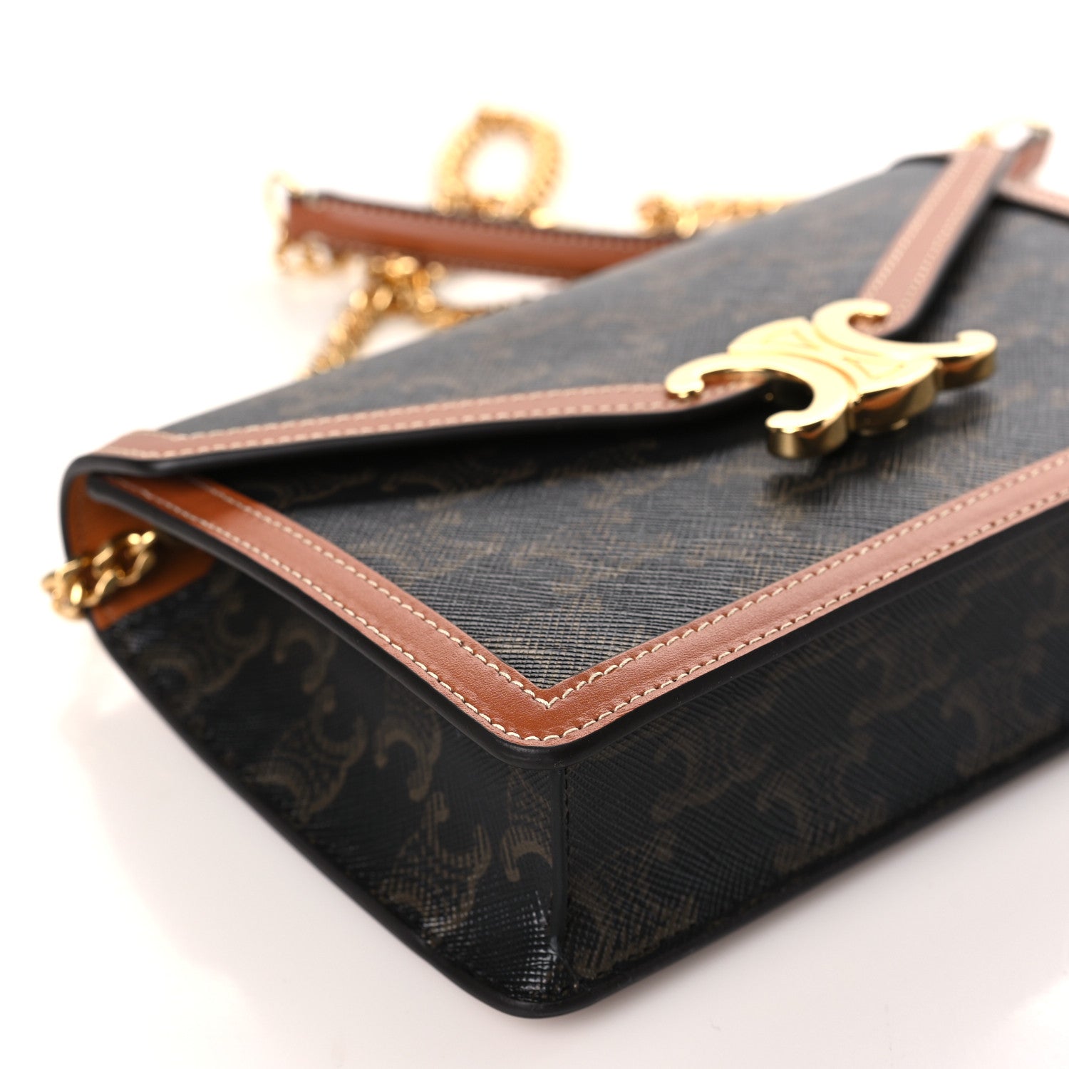 Celine Triomphe Canvas Calfskin Margo Wallet on Chain Tan 8 of 9