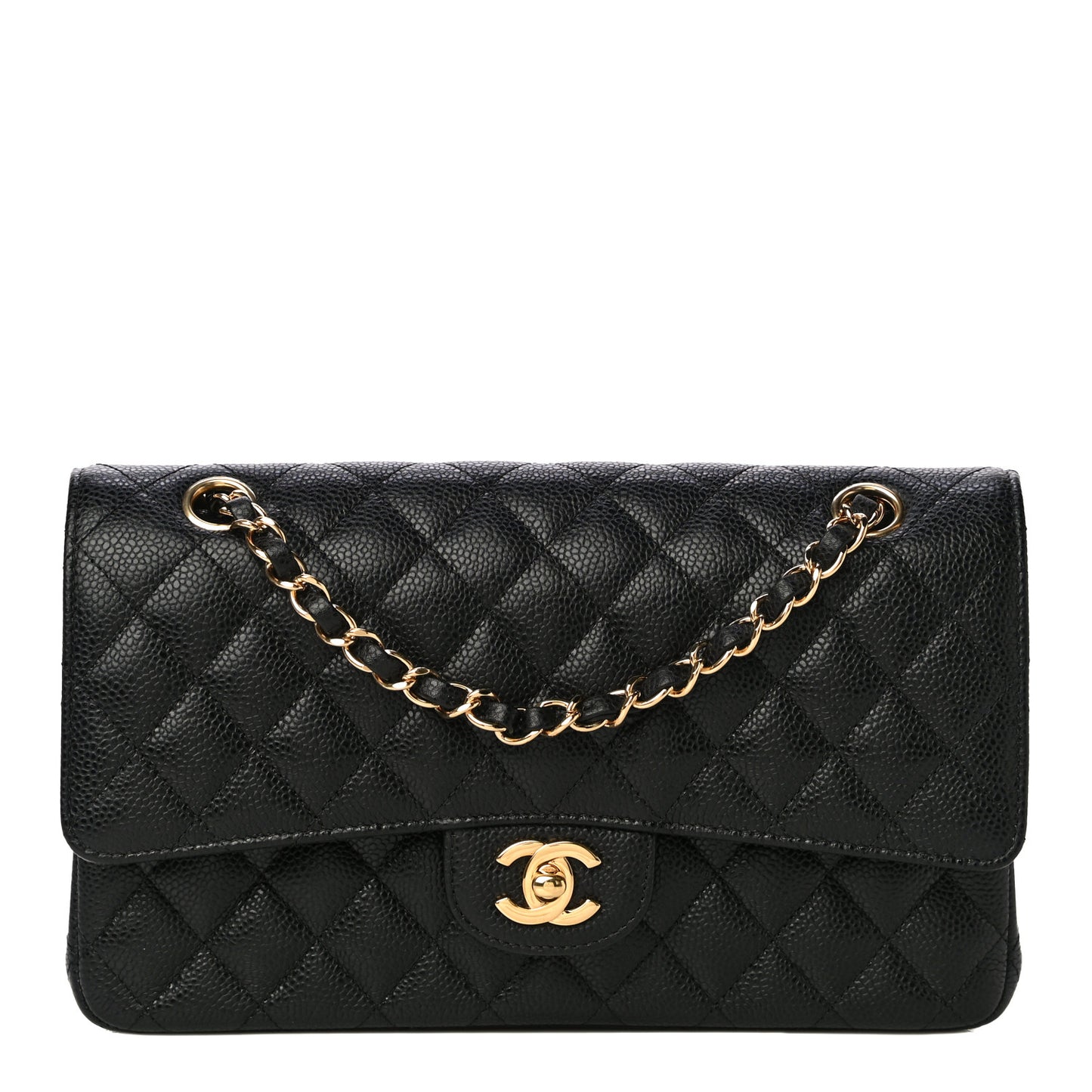 Caviar Quilted Medium Double Flap Black
