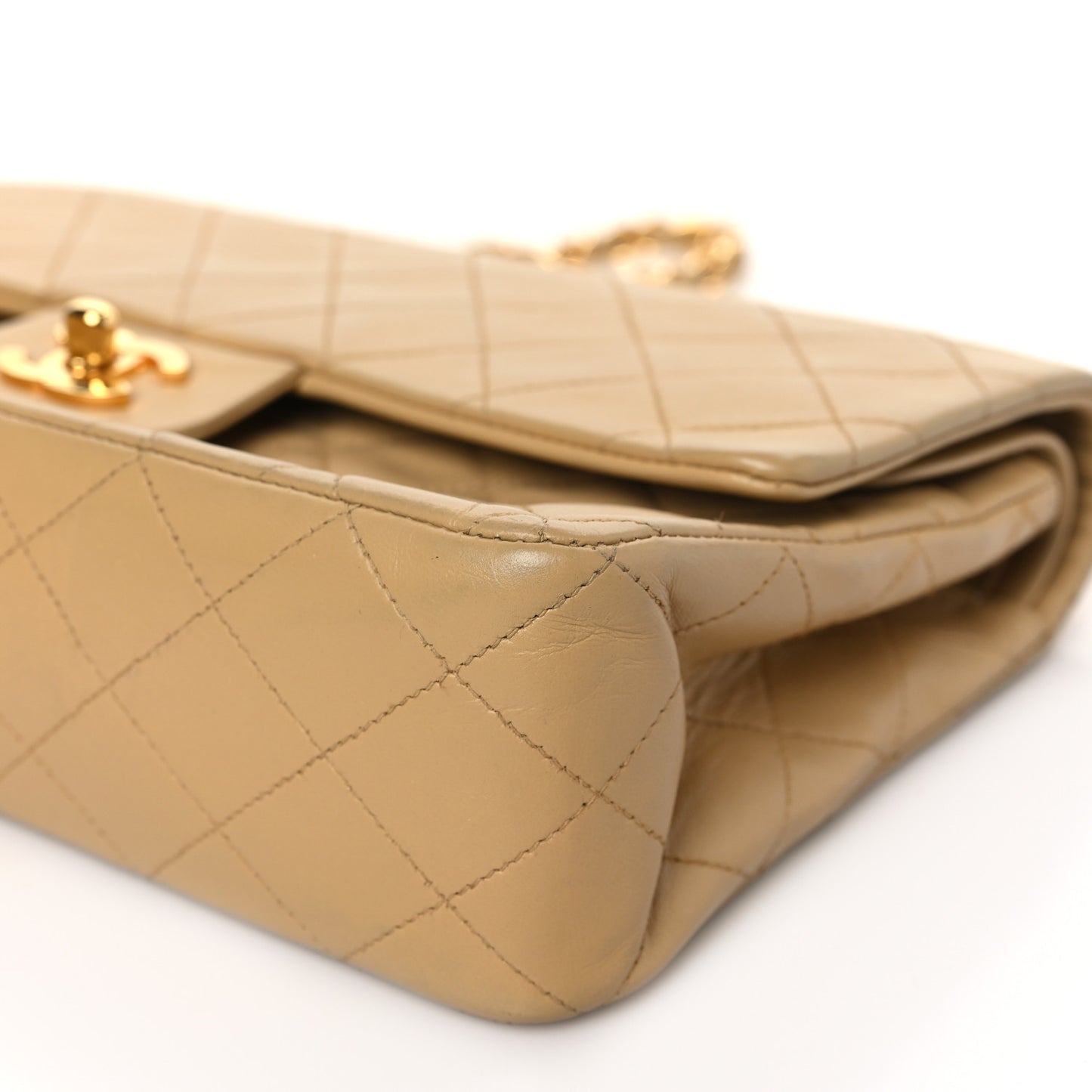 Lambskin Quilted Medium Double Flap Beige
