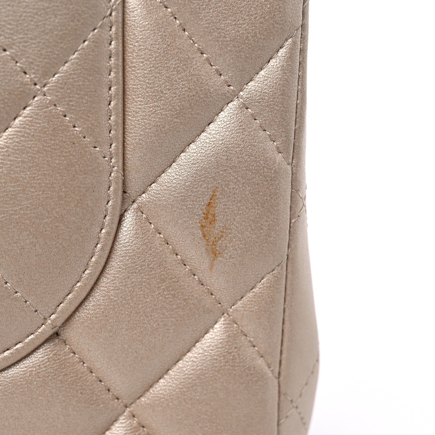 Metallic Lambskin Quilted Jumbo Double Flap Pale Gold
