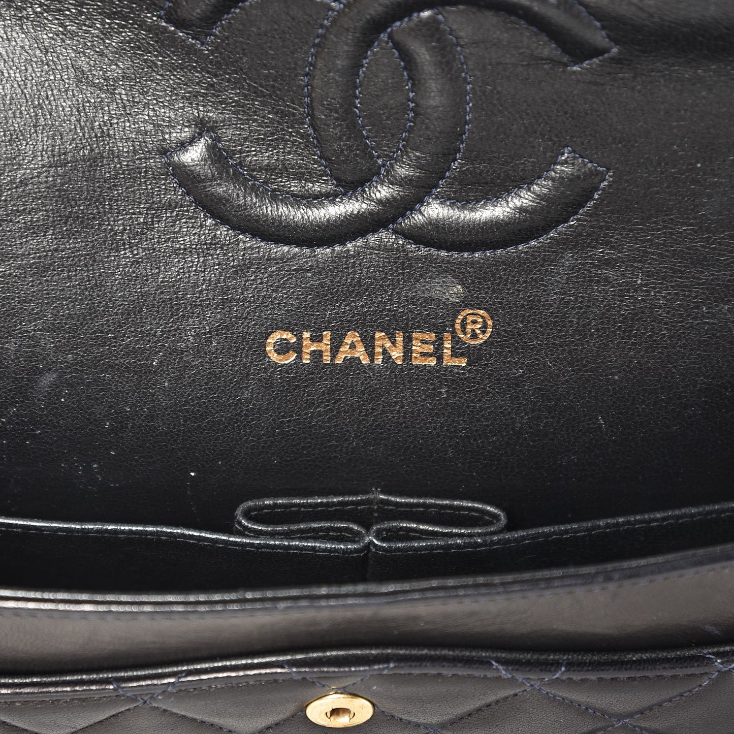 Lambskin Quilted Medium Double Flap Navy