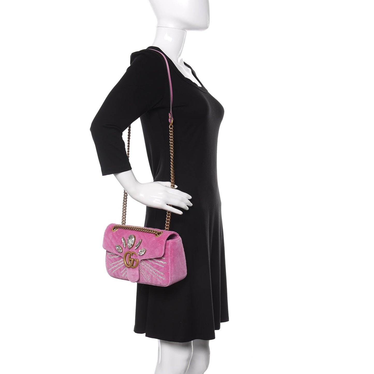 Velvet Matelasse Marquise Crystals Embroidered Small GG Marmont Shoulder Bag Malva