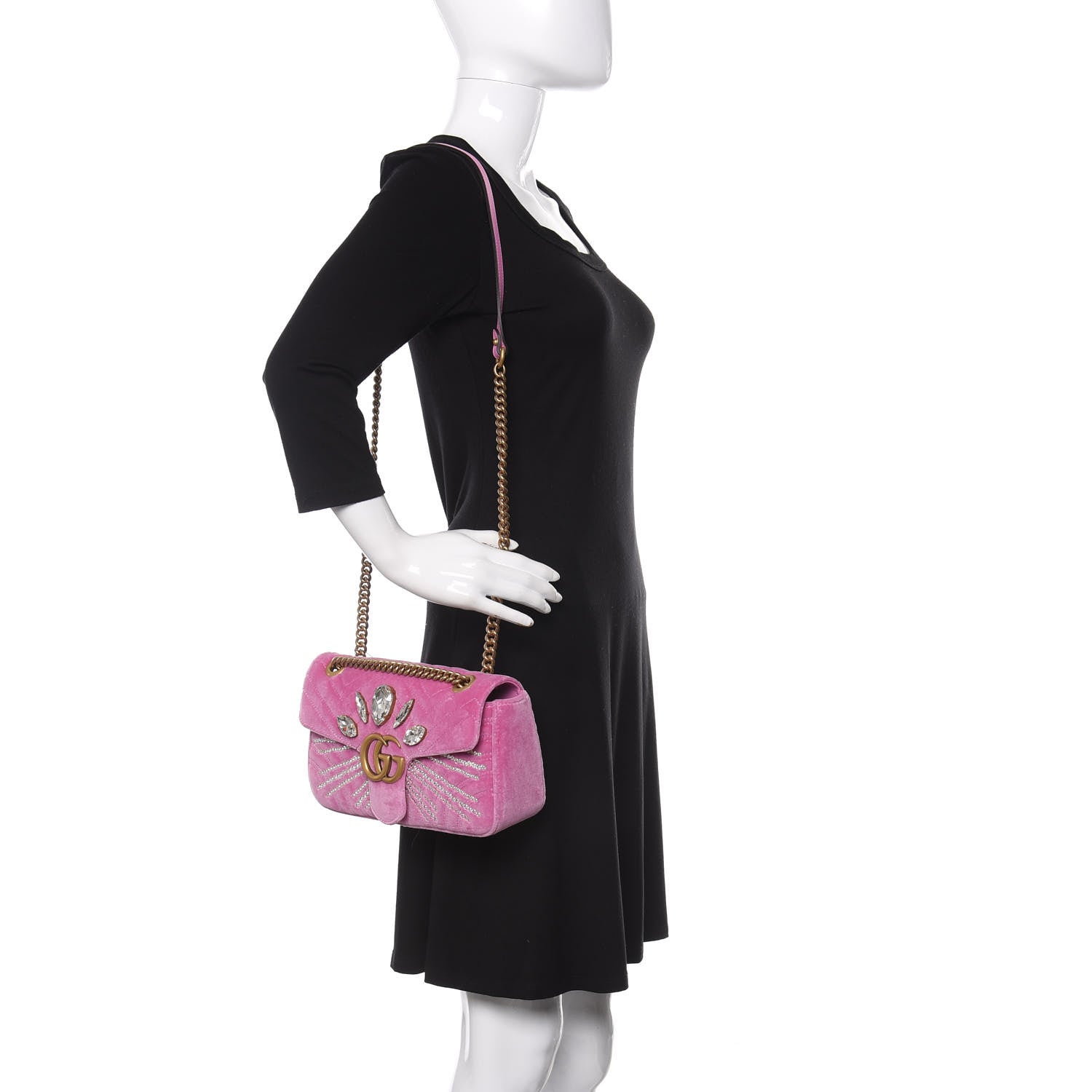 Gucci Velvet Matelasse Marquise Crystals Embroidered Small GG Marmont Shoulder Bag Malva 2 of 11