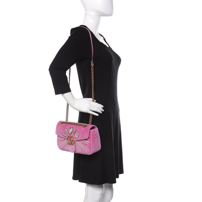 Gucci Velvet Matelasse Marquise Crystals Embroidered Small GG Marmont Shoulder Bag Malva 2 of 11