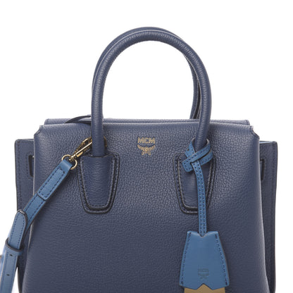 MCM Grained Calfskin Mini Milla Tote Navy 8 of 14