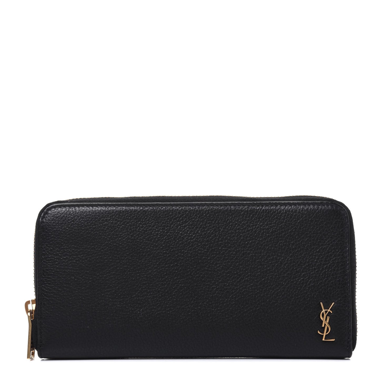 Grained Calfskin Zip Around Wallet Black