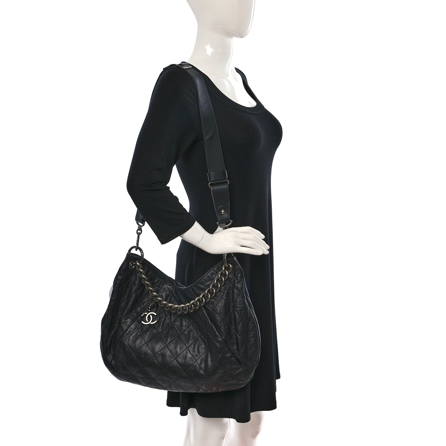 Calfskin Coco Pleats Hobo Black