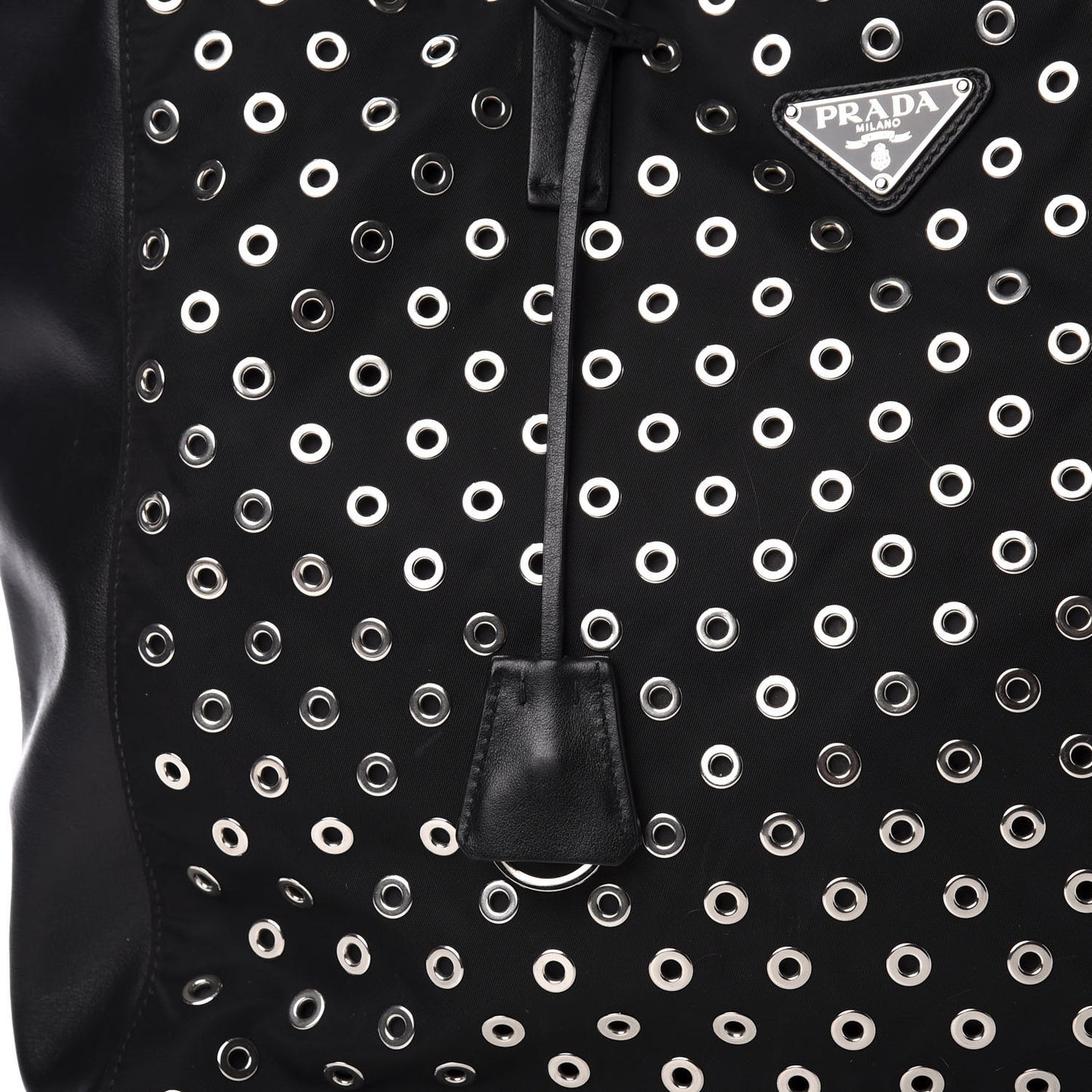 Tessuto Nylon Calfskin Grommet Tote Black