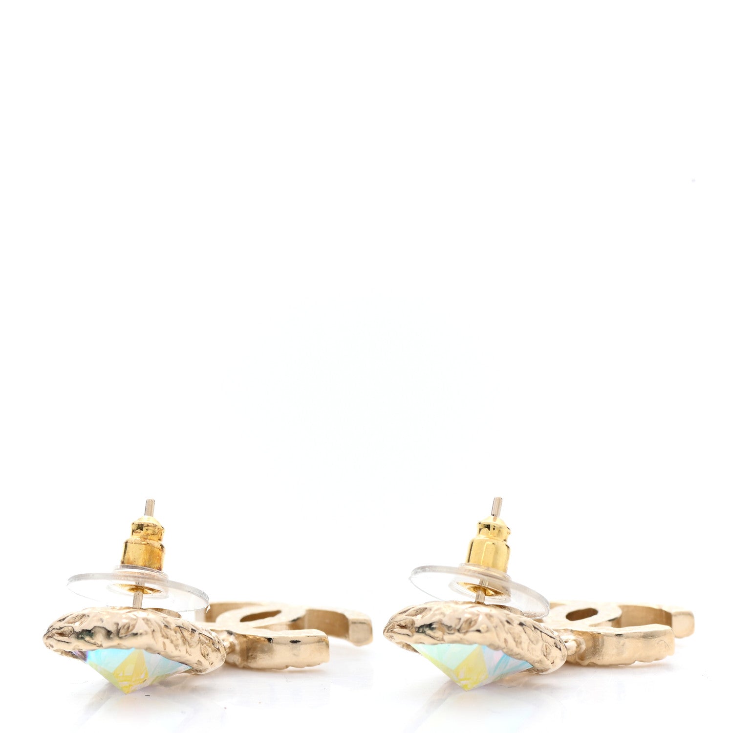 Chanel Iridescent Baguette Crystal CC Drop Earrings Gold 3 of 5