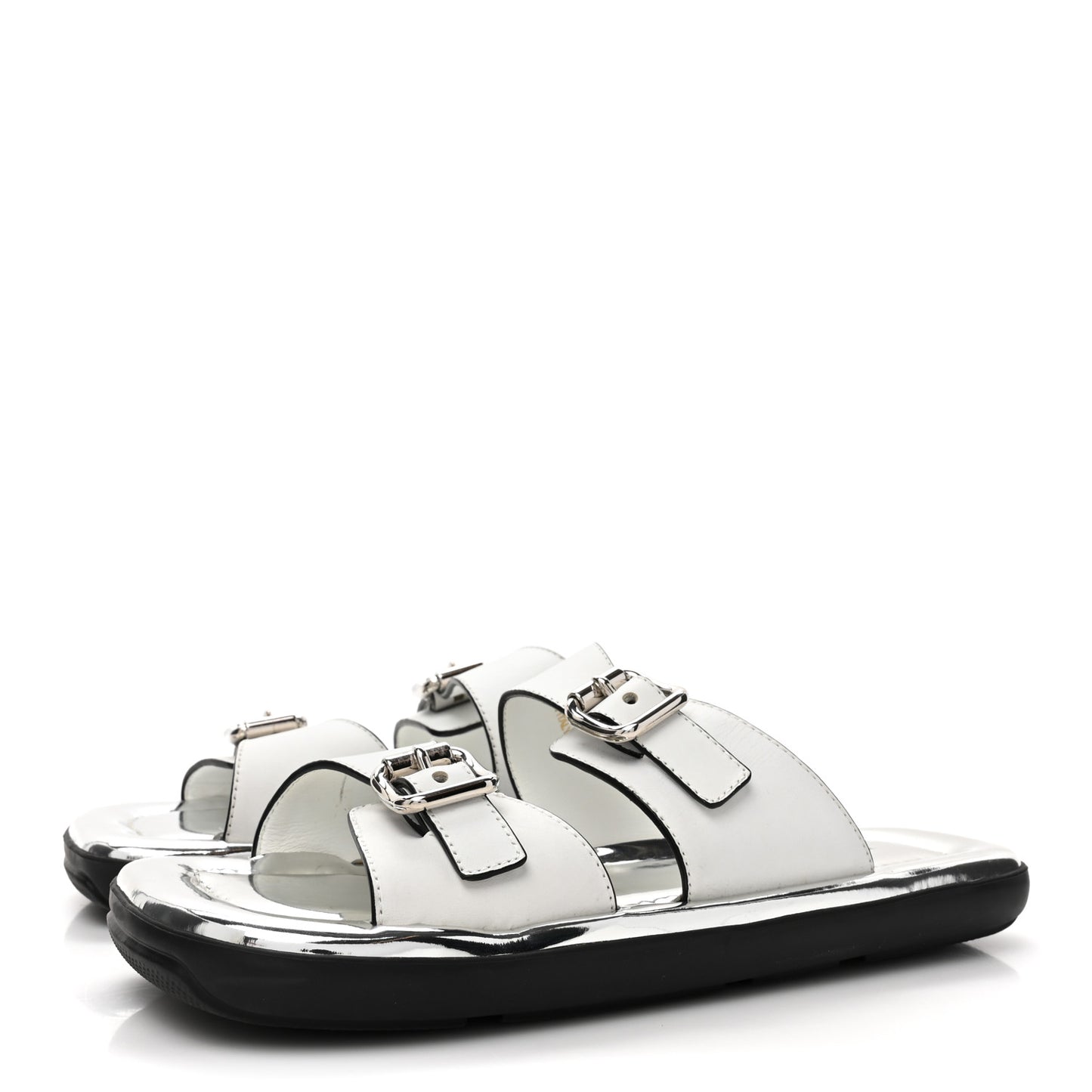 Natural Calfskin Double Buckle 20mm Sandals 37 White
