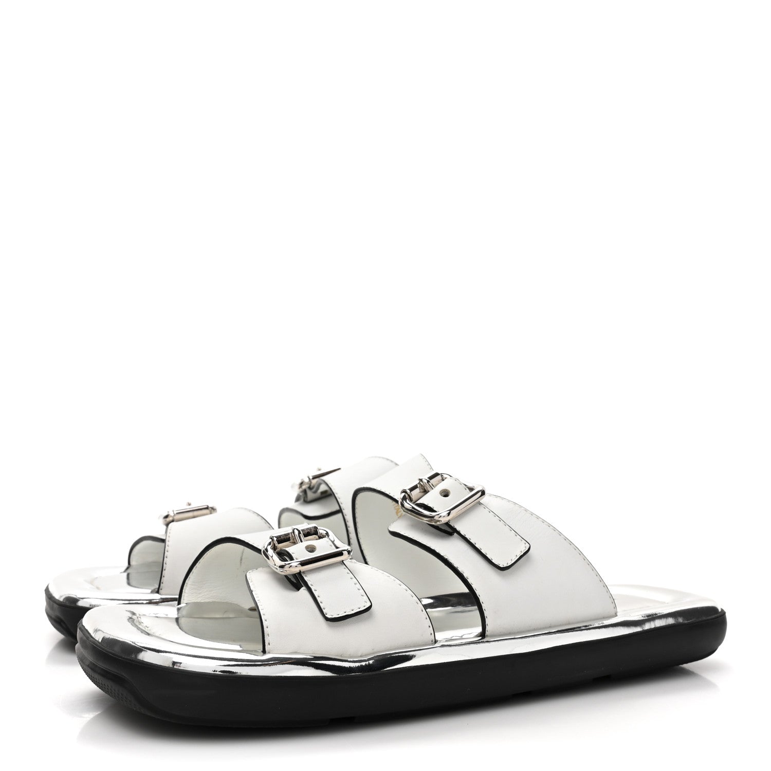 Prada Natural Calfskin Double Buckle 20mm Sandals 37 White 3 of 9