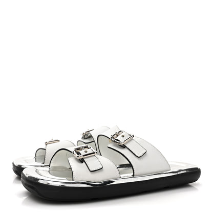 Prada Natural Calfskin Double Buckle 20mm Sandals 37 White 3 of 9