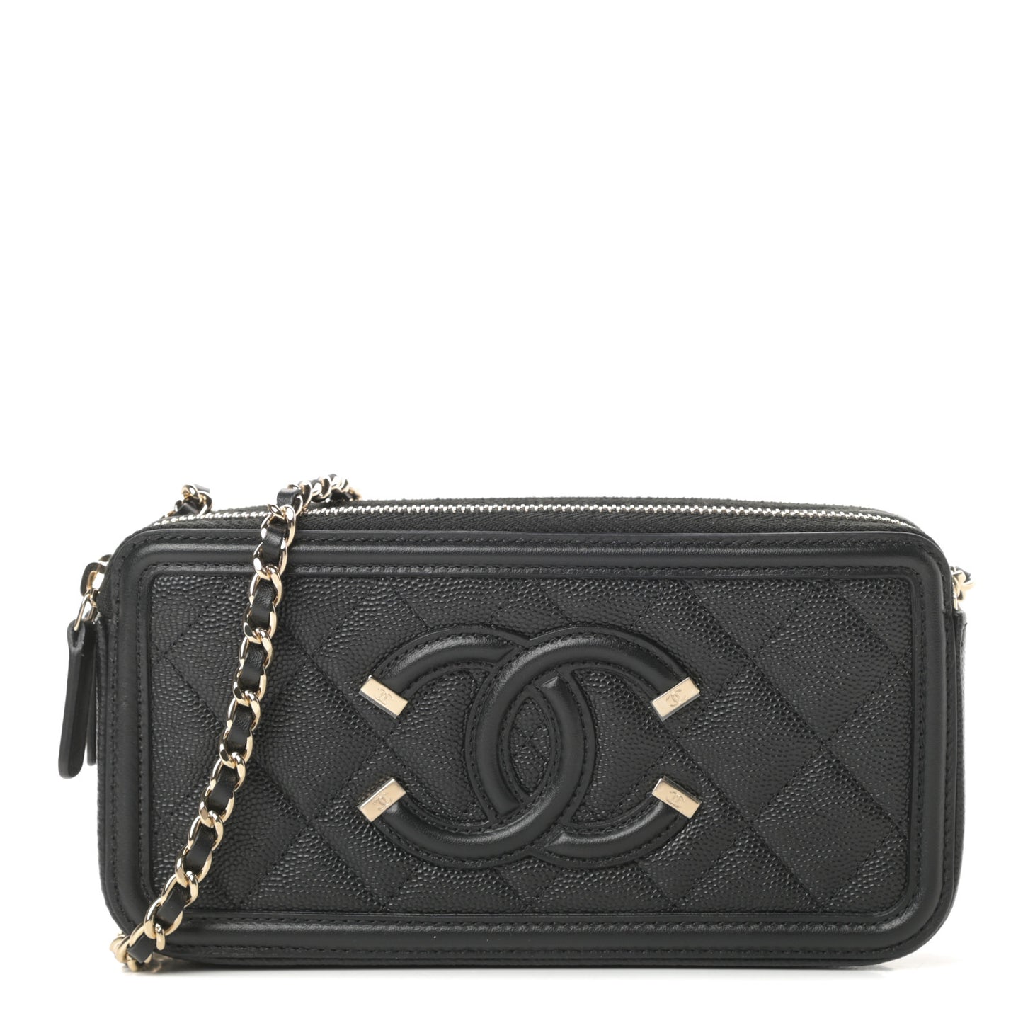 Caviar Quilted CC Filigree Clutch With Chain Black