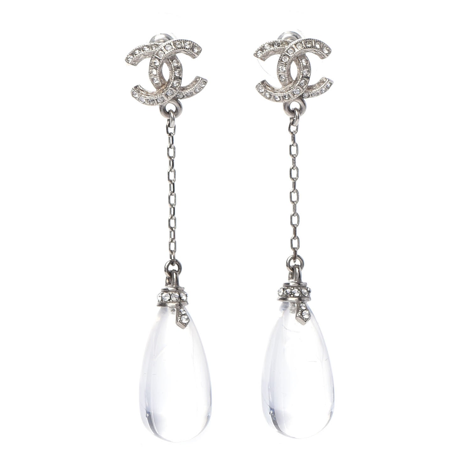 Chanel Crystal Resin CC Drop Earrings Silver 1 of 5