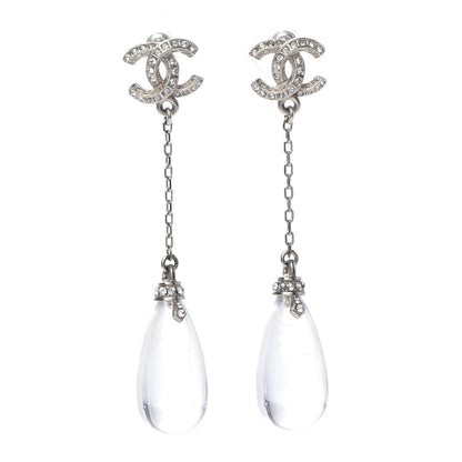 Chanel Crystal Resin CC Drop Earrings Silver 1 of 5