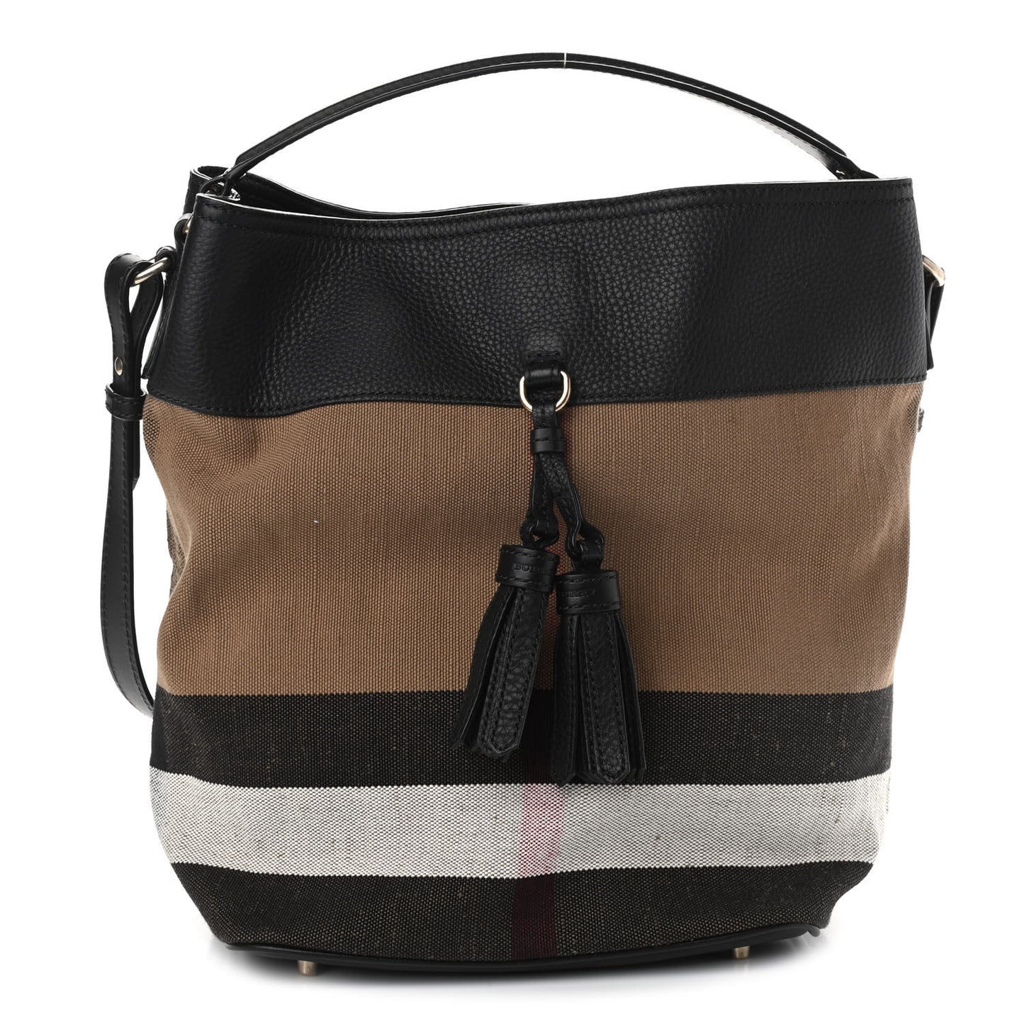 Grainy Calfskin Canvas Mega Check Medium Ashby Tassel Hobo Black