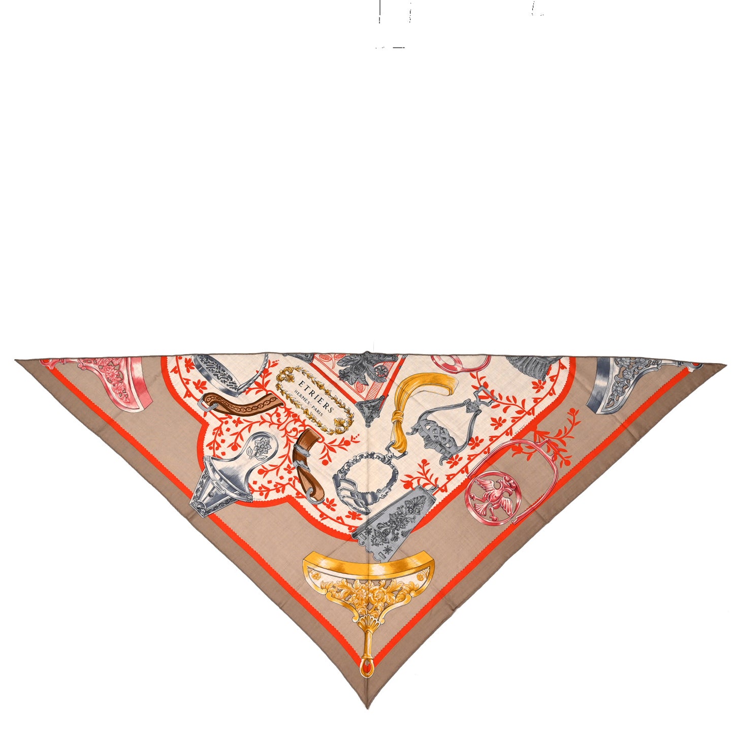 Silk Etriers Remix Application Coeur Triangle Scarf Beige Naturel