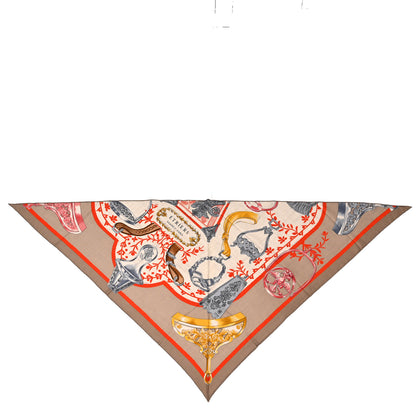 Hermes Silk Etriers Remix Application Coeur Triangle Scarf Beige Naturel 1 of 5