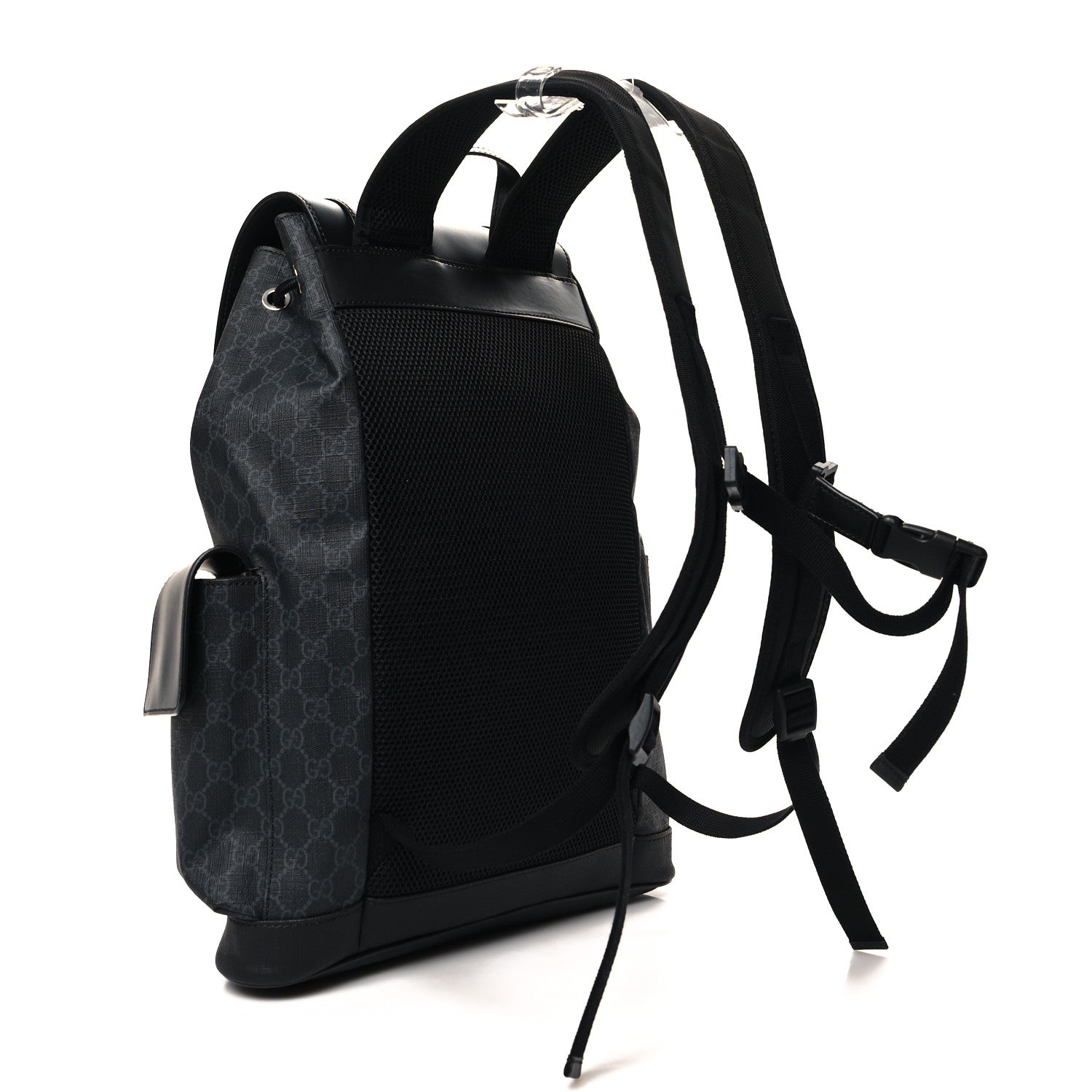 Gucci Soft GG Supreme Monogram Calfskin Web Double Buckle Backpack Black 3 of 10