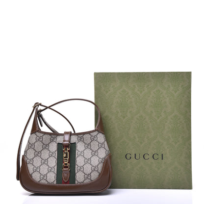 Gucci GG Supreme Monogram Azalea Calfskin Web Mini Jackie 1961 Hobo Beige Ebony Brown Sugar 14 of 14