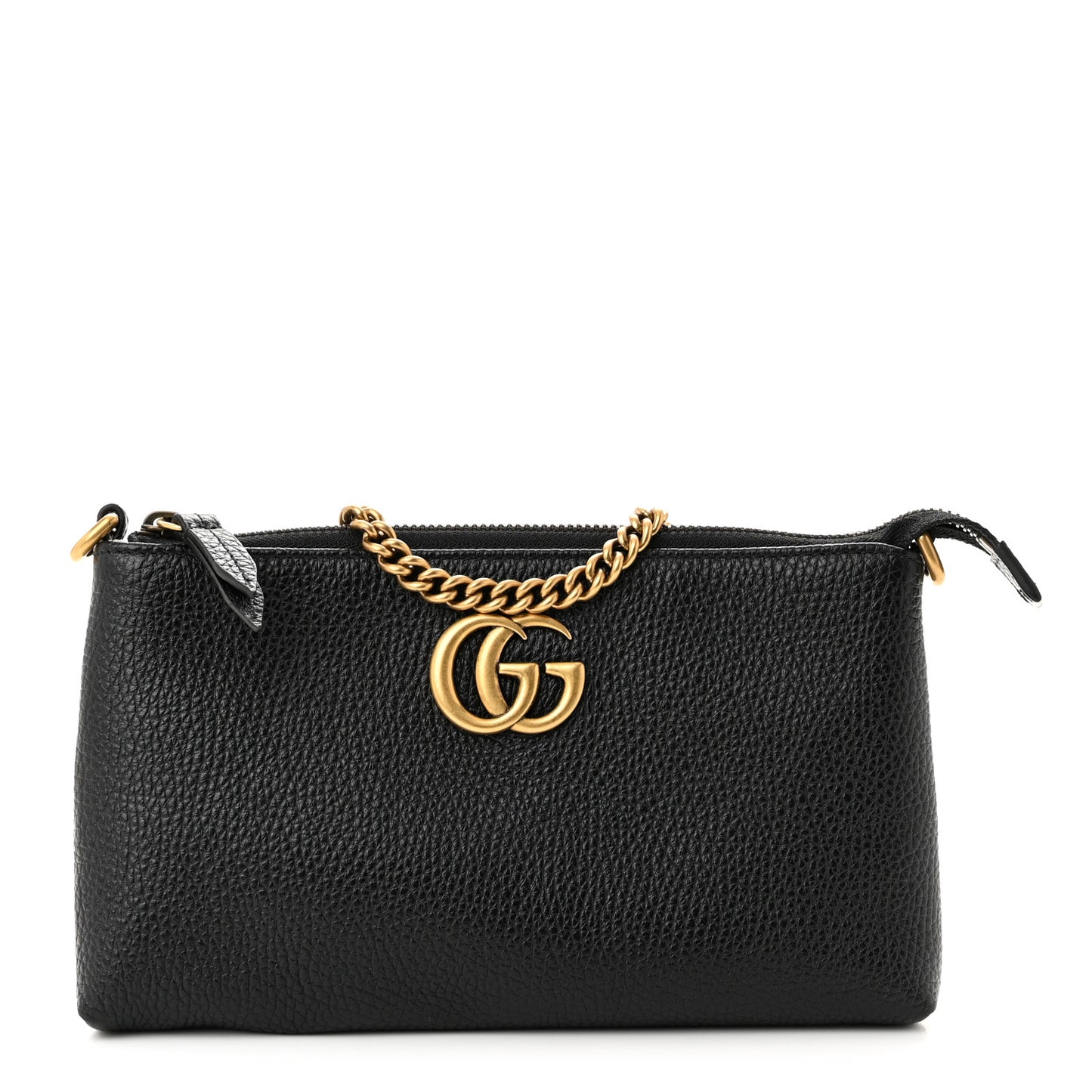Pebbled Calfskin GG Marmont Zip Chain Bag Black