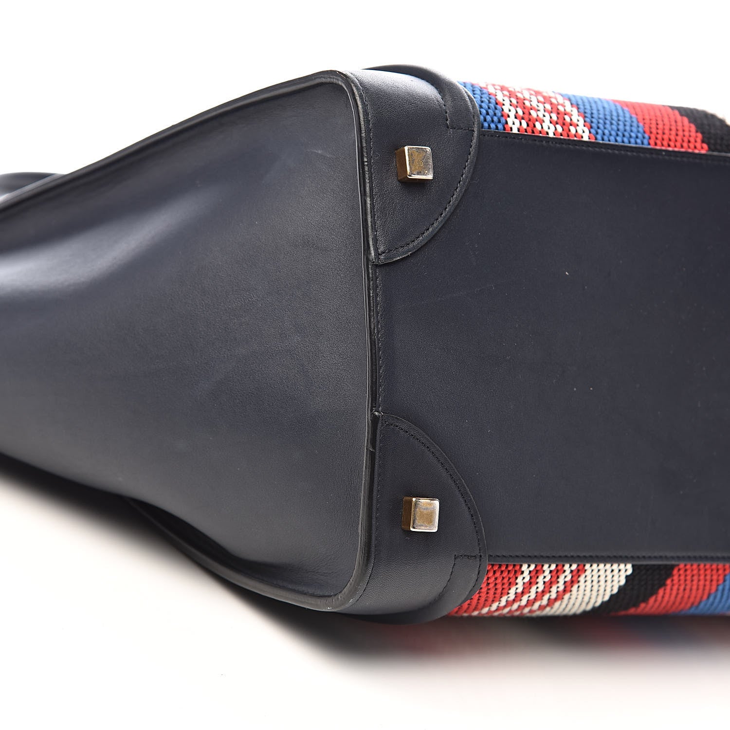 Celine Smooth Calfskin Striped Cotton Canvas Mini Luggage Navy Blue 11 of 14