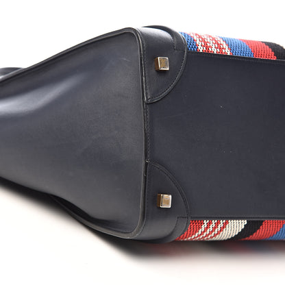 Celine Smooth Calfskin Striped Cotton Canvas Mini Luggage Navy Blue 11 of 14