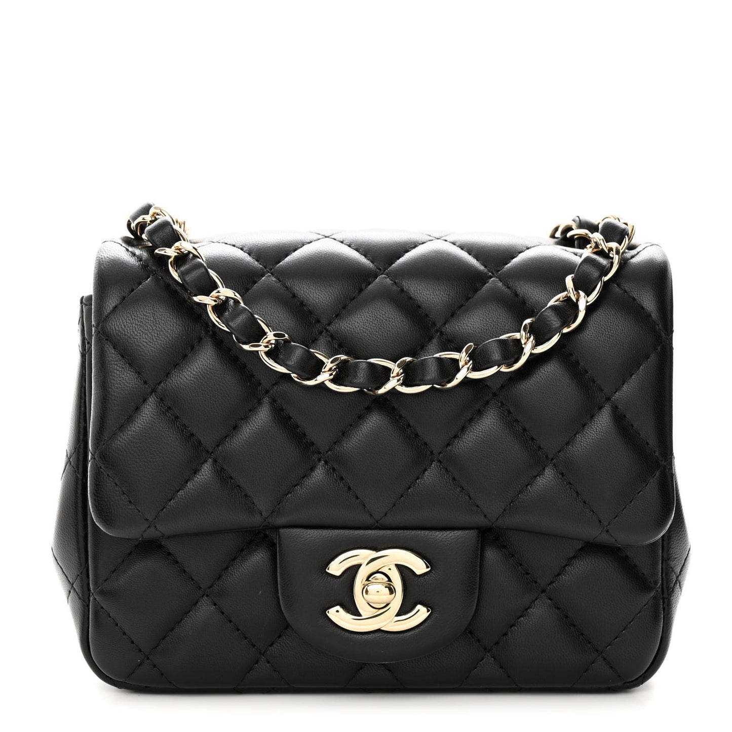 Lambskin Quilted Mini Square Flap Black
