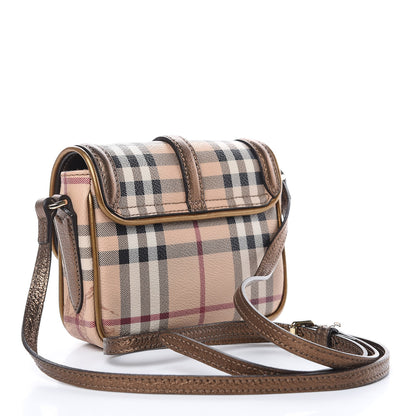 Burberry Metallic Suede Haymarket Check Mini Berkeley Crossbody Antique Gold 3 of 9